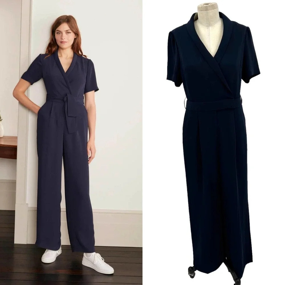 Boden Ottoline Wrap Jumpsuit Navy Blue **Missing Belt Size US 6R